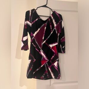 White House Black Market Open Back Tunic Dress Black and Purple Medium